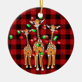 Festive-kerstgiraffen, rode zwarte vlecht keramisch ornament