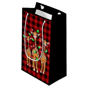 Festive kerstgiraffes red black plaid klein cadeauzakje