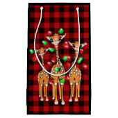 Festive kerstgiraffes red black plaid klein cadeauzakje (Voorkant)