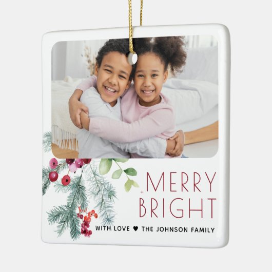 Festive kerstgrenery-foto keramisch ornament (Links)