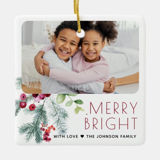 Festive kerstgrenery-foto keramisch ornament (Voorkant)