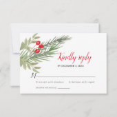 Festive kerstgrenery Wedding RSVP Kaartje (Voorkant)