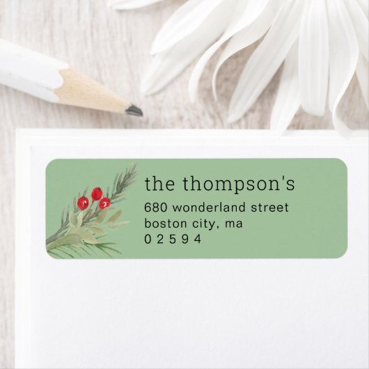 Festive kerstgroen fotoadres etiket (Insitu)