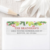 Festive kerstgry Berries Return Address Etiket (Insitu)