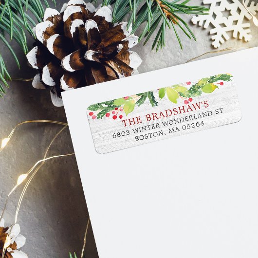 Festive kerstgry Berries Return Address Etiket