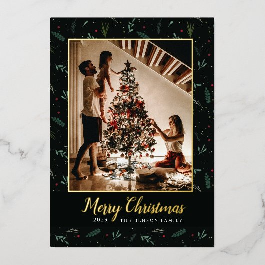 Festive kerstkleven Berries foto Folie Feestdagenkaart (Voorkant)