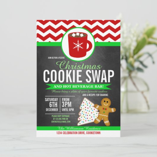 Festive kerstkoekje Swap Party nodigt uit Kaart (Staand voorkant)