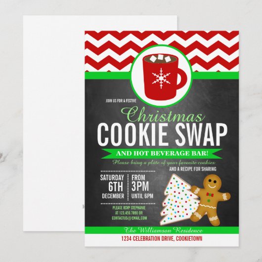 Festive kerstkoekje Swap Party nodigt uit Kaart (Voorkant / Achterkant)