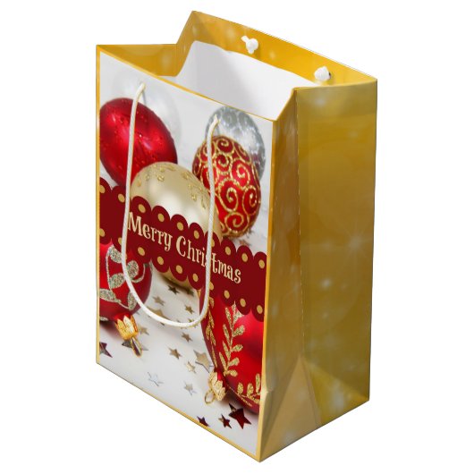 Festive kerstkroezen, vrolijk kerstfeest medium cadeauzakje (Voorkant Gekanteld)