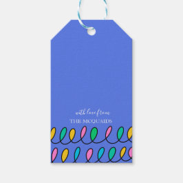 Festive kerstlampjes Blue Pattern Gift Label Cadeaulabel