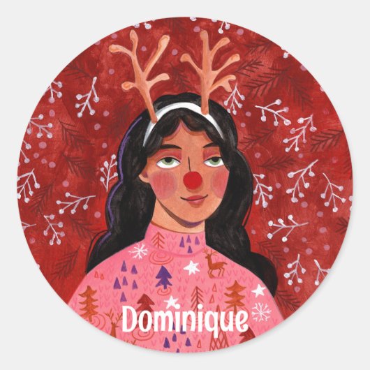 Festive kerstman-gepersonaliseerde naampakket ronde sticker (Voorkant)