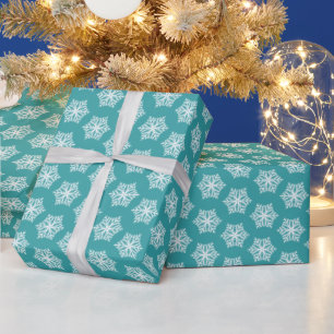 Festive Kerstmis Blauwgroen Turquoise White Snowfl Cadeaupapier