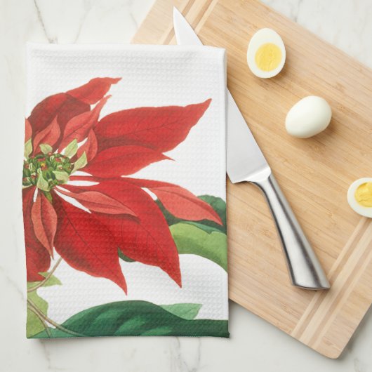 Festive kerstmis Bortanical Poinsettia Theedoek (Quarter Fold)