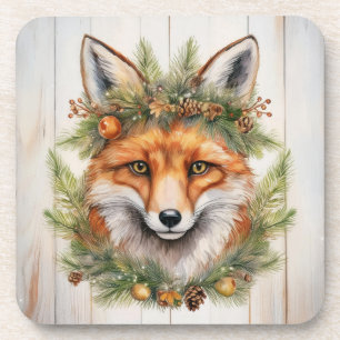 Festive Kerstmis Fox Bier Onderzetter