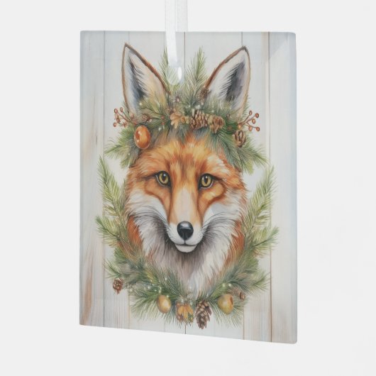 Festive Kerstmis Fox Glas Ornament (Voorkant links)