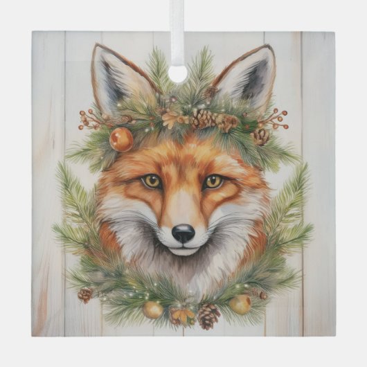 Festive Kerstmis Fox Glas Ornament (Voorkant)