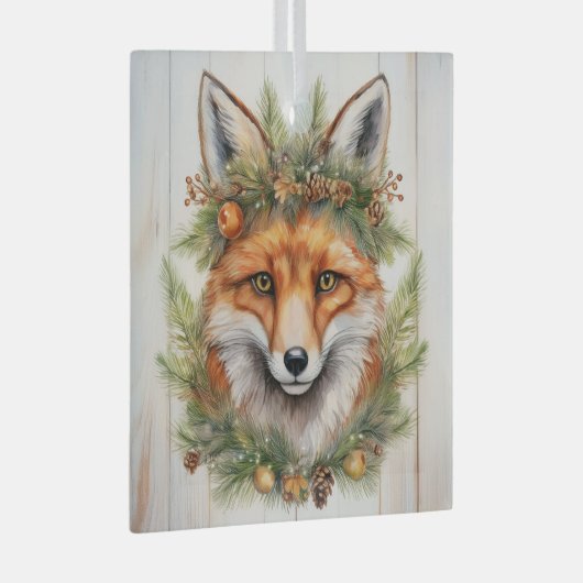 Festive Kerstmis Fox Glas Ornament (Voorkant Rechts)