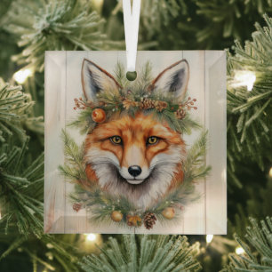 Festive Kerstmis Fox Glas Ornament