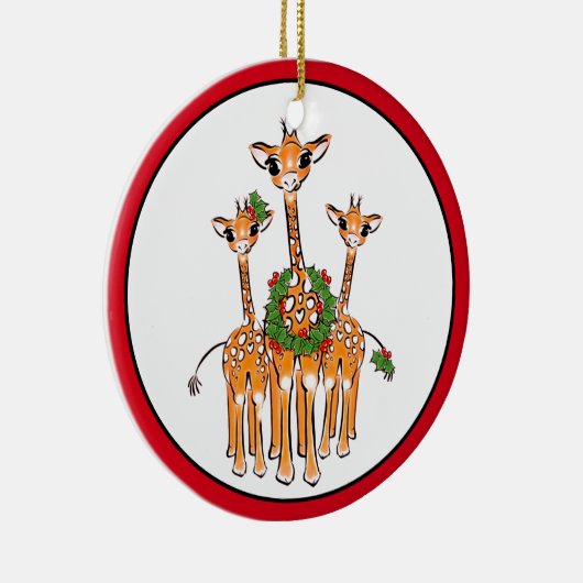 Festive kerstmis Giraffe, rode, groene lepel Keramisch Ornament (Rechts)