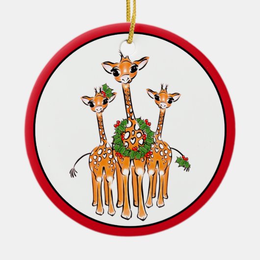 Festive kerstmis Giraffe, rode, groene lepel Keramisch Ornament (Voorkant)