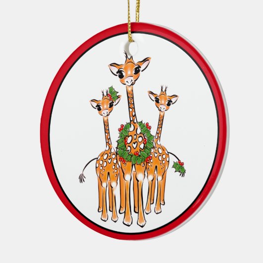 Festive kerstmis Giraffe, rode, groene lepel Keramisch Ornament (Links)