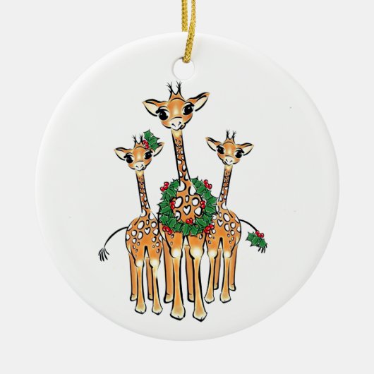Festive kerstmis Giraffe, rode, groene lepel Keramisch Ornament (Voorkant)