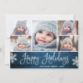 Festive Kerstmis Holly Berry Rustic 5 FOTO Feestdagenkaart (Voorkant)