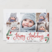 Festive Kerstmis Holly Berry Rustic 5 FOTO Feestdagenkaart (Voorkant)