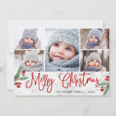 Festive Kerstmis Holly Berry Rustic 5 FOTO Feestdagenkaart (Voorkant)