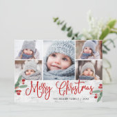 Festive Kerstmis Holly Berry Rustic 5 FOTO Feestdagenkaart (Staand voorkant)