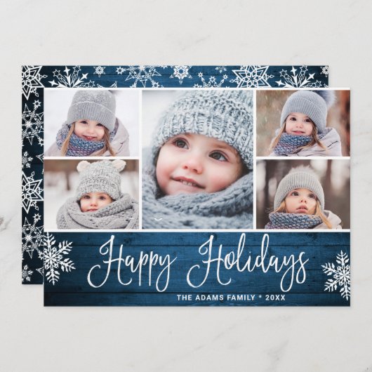 Festive Kerstmis Holly Berry Rustic 5 FOTO Feestdagenkaart (Voorkant / Achterkant)