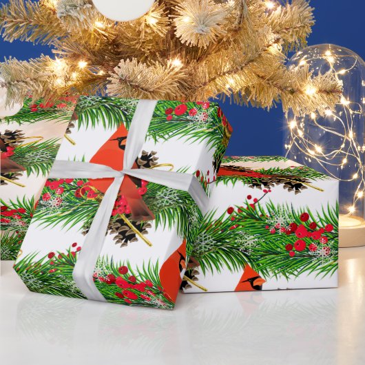 Festive Kerstmis Kardinaal Bird Glossy Cadeaupapier (Feestdagen)