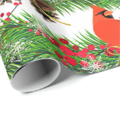 Festive Kerstmis Kardinaal Bird Glossy Cadeaupapier (Rol Hoek)