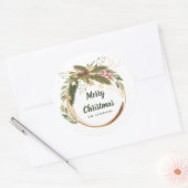 Festive Kerstmis met Greenery Familienaam Ronde Sticker (Envelop)