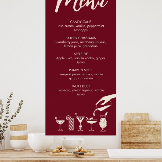Festive Kerstmis, midden eeuw, modern cocktailmenu Poster (Keuken)