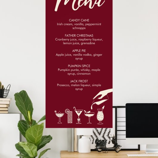 Festive Kerstmis, midden eeuw, modern cocktailmenu Poster (Thuiskantoor)