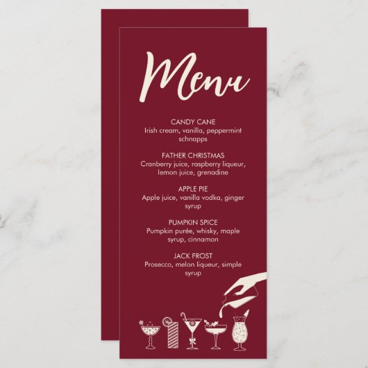 Festive Kerstmis, midden eeuw, modern cocktailmenu Programmakaart (Voorkant / Achterkant)