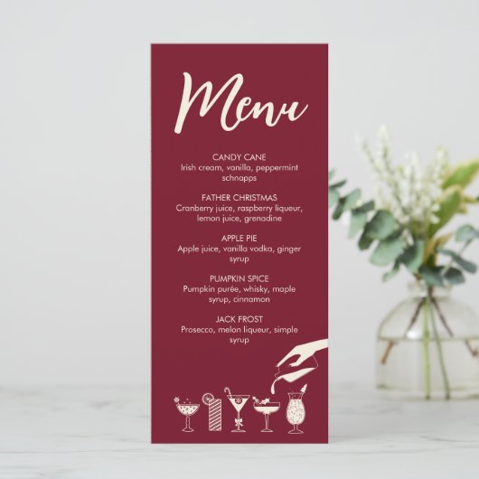 Festive Kerstmis, midden eeuw, modern cocktailmenu Programmakaart (Staand voorkant)