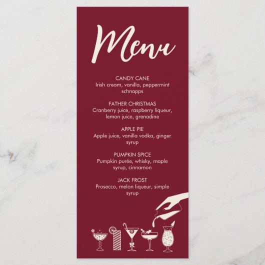 Festive Kerstmis, midden eeuw, modern cocktailmenu Programmakaart (Voorkant)