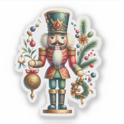 Festive Kerstmis Nutkraker Sticker (Voorkant)