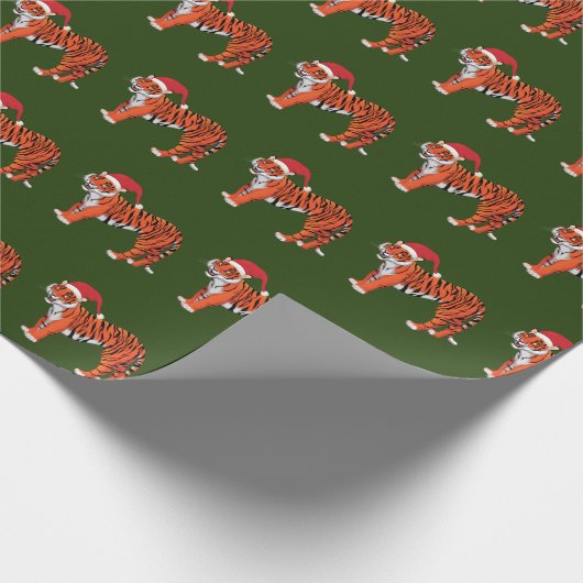 Festive Kerstmis oerwoud tijger betegeld Cadeaupapier (Hoek)