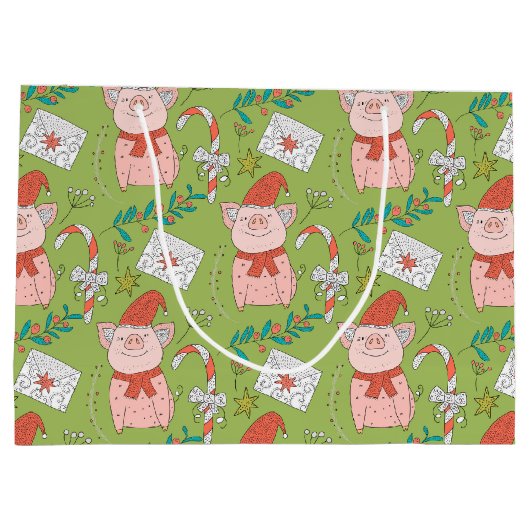 Festive kerstmis-pigs Medium Gift-tas Groot Cadeauzakje (Achterkant)