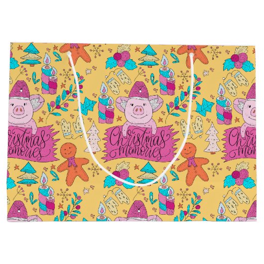 Festive kerstmis-pigs Medium Gift-tas Groot Cadeauzakje (Achterkant)