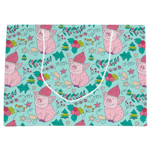 Festive kerstmis-pigs Medium Gift-tas Groot Cadeauzakje (Voorkant)