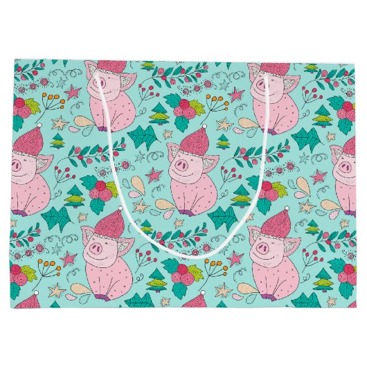 Festive kerstmis-pigs Medium Gift-tas Groot Cadeauzakje (Achterkant)