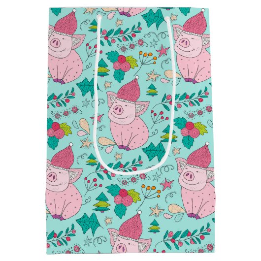 Festive kerstmis-pigs Medium Gift-tas Medium Cadeauzakje (Achterkant)