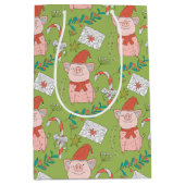 Festive kerstmis-pigs Medium Gift-tas Medium Cadeauzakje (Voorkant)