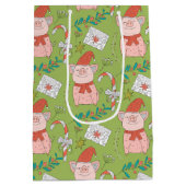 Festive kerstmis-pigs Medium Gift-tas Medium Cadeauzakje (Achterkant)
