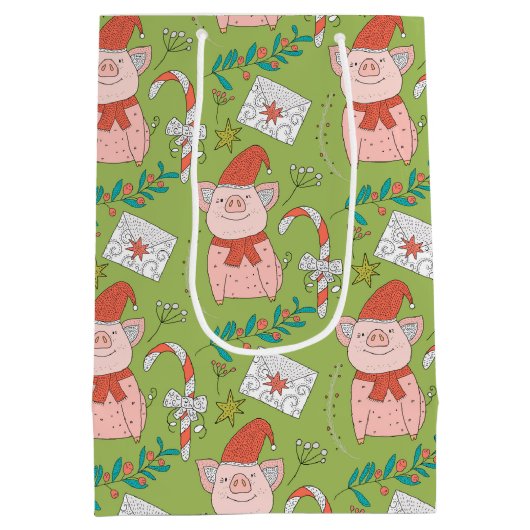 Festive kerstmis-pigs Medium Gift-tas Medium Cadeauzakje (Achterkant)