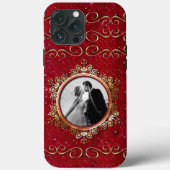 Festive Kerstmis - Red Gold Snowflake Winter Foto Case-Mate iPhone Case (Achterkant)